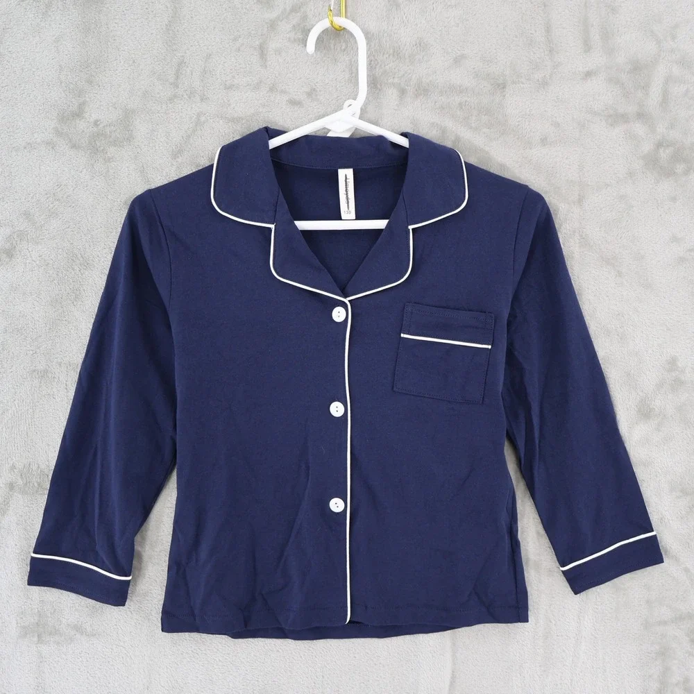 Umeyda Pajama Set Kids Size 130/5T Blue Classic Piping Cotton‎ Long Sleeve NWOT